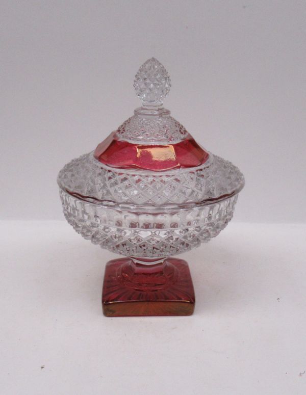 Westmoreland Ruby Flashed ENGLISH HOBNAIL 6 1/4 In Ftd CANDY DISH &amp;LID