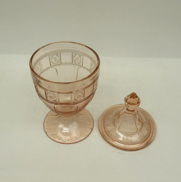 Jeannette Glass Pink DORIC 8 Inch Footed CANDY DISH with LID