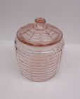 Hocking Glass Pink PANELED and RIBBED Design COOKIE CRACKER JAR w/LID