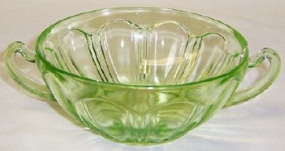 Hocking Green COLONIAL Knife and Fork Two-Handled CREAM SOUP BOWL