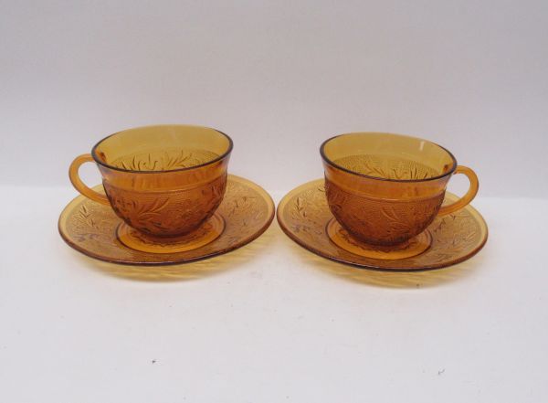 2 - Anchor Hocking Fire King Desert Gold SANDWICH CUPS and SAUCERS
