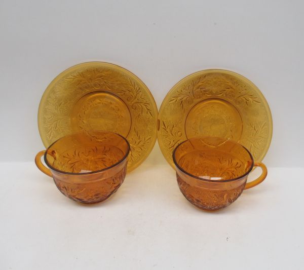 2 - Anchor Hocking Fire King Desert Gold SANDWICH CUPS and SAUCERS