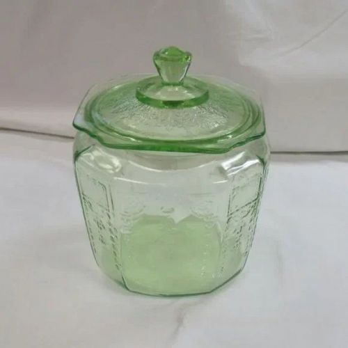 Hocking Depression Glass Green PRINCESS CRACKER or COOKIE JAR w/LID