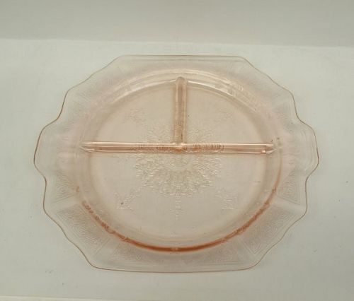Hocking Depressoin Glass Pink PRINCESS 9 1/2 Inch 3-Part GRILL PLATE