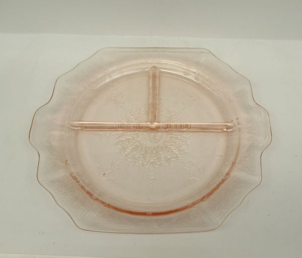 Hocking Depressoin Glass Pink PRINCESS 9 1/2 Inch 3-Part GRILL PLATE