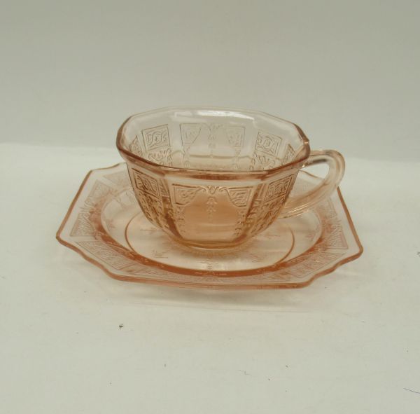 Hocking Depression Glass Pink PRINCESS Tea or Coffee CUP and SAUCER