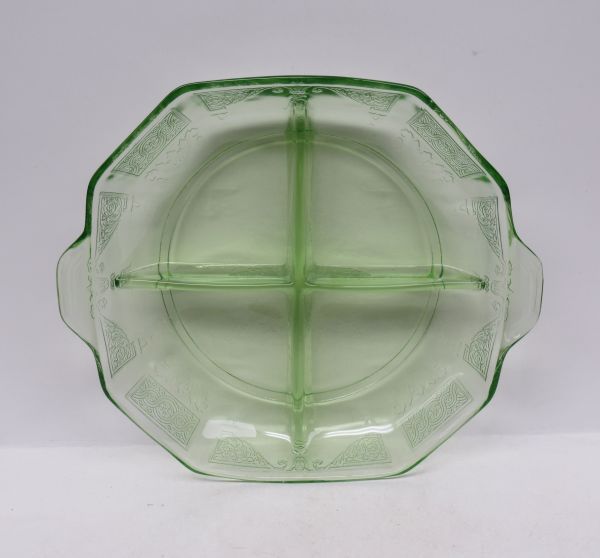 Hocking Depression Glass Green PRINCESS 4-Part DIVIDED RELISH DISH