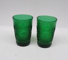 2-Anchor Hocking Fire King Forest Green SANDWICH 3 1/2 JUICE TUMBLERS