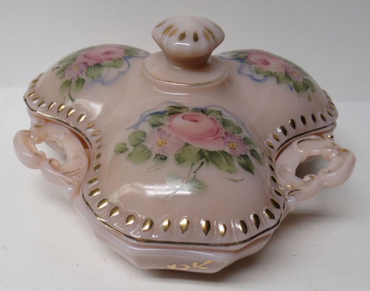 Cambridge Pink CROWN TUSCAN hp CHARLETON ROSE 3 Pt CANDY DISH w/LID