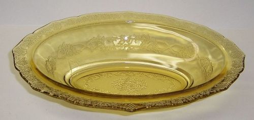 Federal Glass Amber NORMANDIE Bouquet and Lattice 10 1/4 In OVAL BOWL