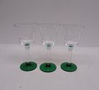 3-Morgantown Glass Works Crystal Etched Top, Green Foot, 4 In CORDIALS