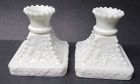 Westmoreland Milk Glass BEADED GRAPE 4 In Square CANDLE HOLDERS, Pair