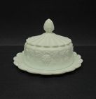 Westmoreland Milk Glass PANELED GRAPE Round POUND CHEESE DISH w/LID