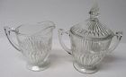 Jeannette Crystal ANNIVERSARY Footed CREAMER, SUGAR BOWL w/LID