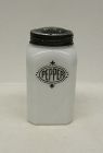 McKee White Glass Black SHIELD 4 1/2 Inch Square PEPPER Shaker w/Lid