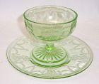 Hocking Glass Green CAMEO BALLERINA Molded SHERBET and UNDER PLATE