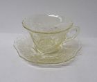 Cambridge Glass Yellow APPLE BLOSSOM Tea or Coffee CUP and SAUCER