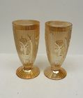 2 - Jeannette Irtidescent IRIS and HERRINGBONE 6 Inch Footed TUMBLERS