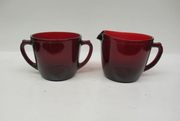 Anchor Hocking Fire King ROYAL RUBY Two-Handled CREAMER and SUGAR