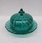 Jeannette Depression Glass Ultramarine SWIRL Round BUTTER DISH w/LID