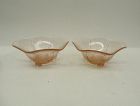 Hazel Atlas Glass Pink ROYAL LACE Ruffled Edge CANDLE HOLDERS, Pair