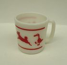 Hazel Atlas Milk White with Red FARM ANIMALS 3 1/8" CHILDS HANDLED MUG