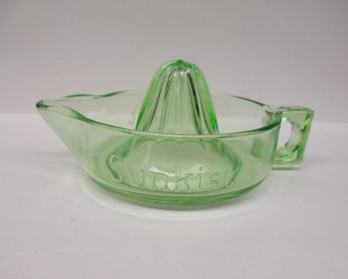 McKee Glass Apple Green SUNKIST Handled Orange REAMER JUICER, U.S.A.