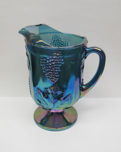 Indiana Glass Purple Carnival Iridescent HARVEST GRAPE Footed PITCHER