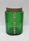 Owens Illinois Vintage Forest Green OVID 8 In SUGAR CANISTER, Orig.Lid