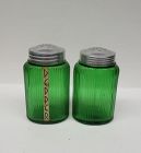 Owens Illinois Vintage Forest Green OVID 4 1/2 In SALT and PEPPER Pair