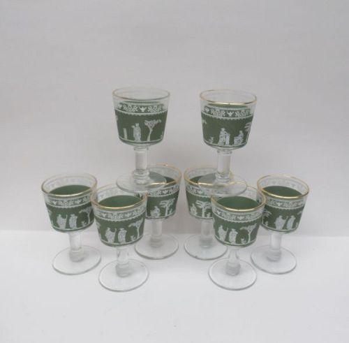 8 - Jeannette GRECIAN WEDGEWOOD Hellenic Green 4 1/8 In WINE GOBLETS