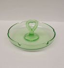 Vintage Green 6 1/2 Inch HEART Shape Handled TRINKET JEWELRY TRAY