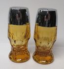 Anchor Hocking Amber GEORGIAN 4 Inch High SALT and PEPPER, Chrome Lids
