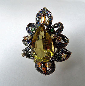 Rhodinated 9 kt. gold ring with citrine and diamonds