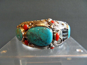 Zuni Indian sterling silver bracelet - 76 grams