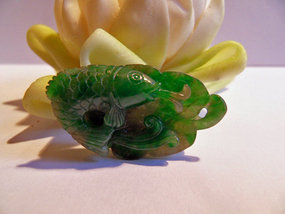 Natural green jadeite carving - fish pendant