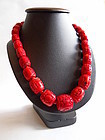 Red coral necklace with large carved beads
