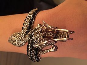 Sterling silver dragon bracelet with onyx and marcasite