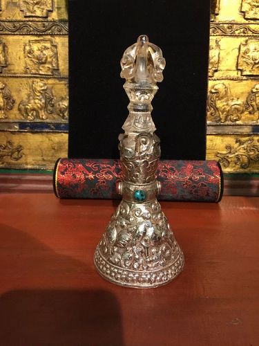 Tibetan repousse altar piece with a quartz vajra
