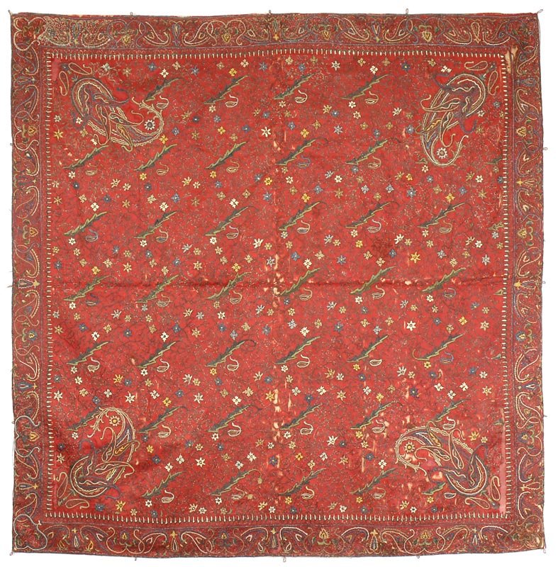 Exceptional Kashmir Embroidery on Silk, India, 19th C.
