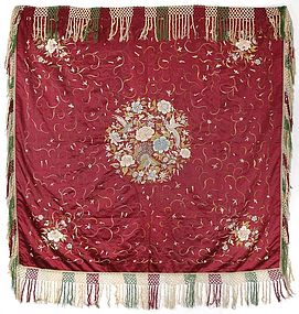 Old Chinese Embroidered Silk Cover, c. 1940.