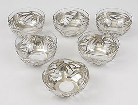 Six Chinese Export Silver Dessert Bowls, Early 20th C.