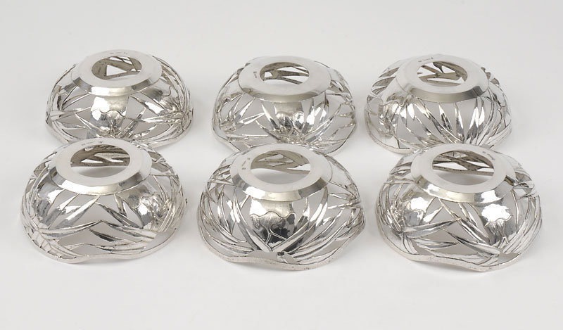 Six Chinese Export Silver Dessert Bowls, Early 20th C.