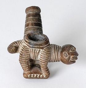 Antique African Ashanti Figural Tobacco Clay Pipe Bowl.