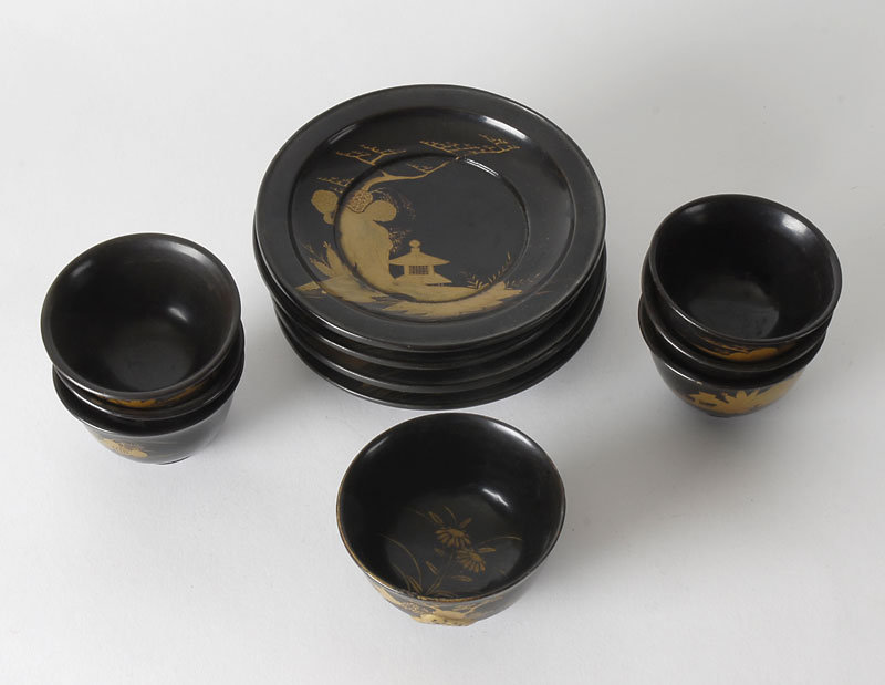 Assorted Black Lacquer Bowls and Saucers, 17th / 18th C
