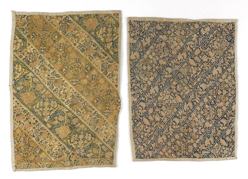 Two Persian Embroidered Trouser Cuff Nakshe Panels, 19th C
