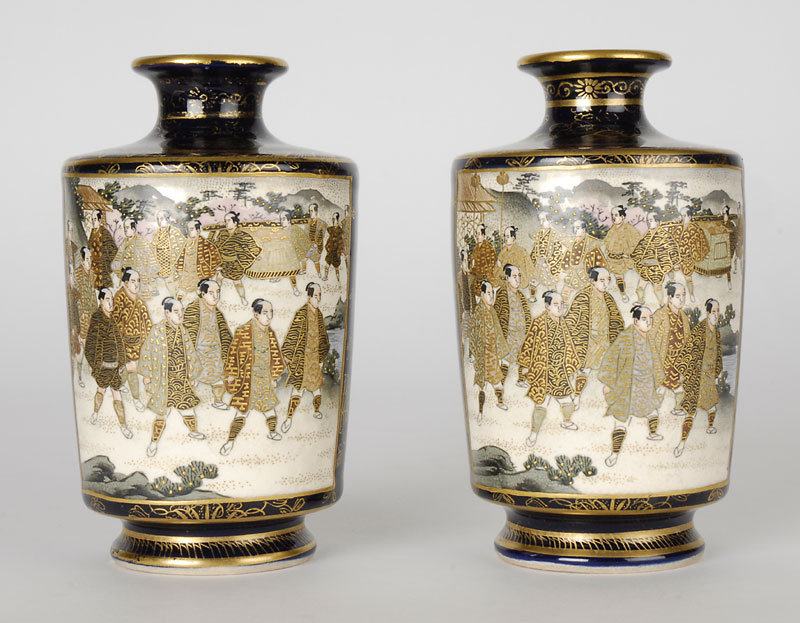 A Pair Japanese Satsuma Vases by Hotoda, Meiji.