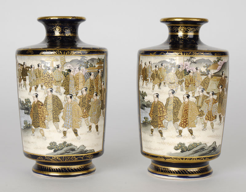A Pair Japanese Satsuma Vases by Hotoda, Meiji.