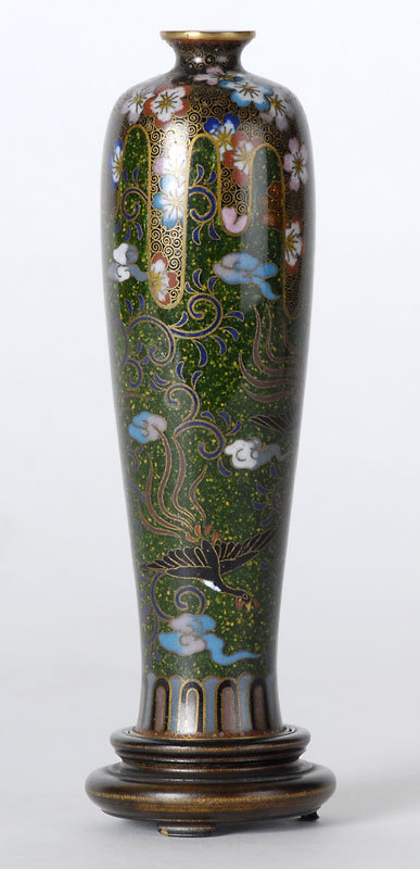 Fine Small Japanese Cloisonne Vase w. Ho-o Birds.