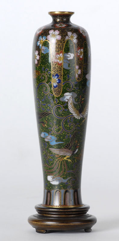 Fine Small Japanese Cloisonne Vase w. Ho-o Birds.